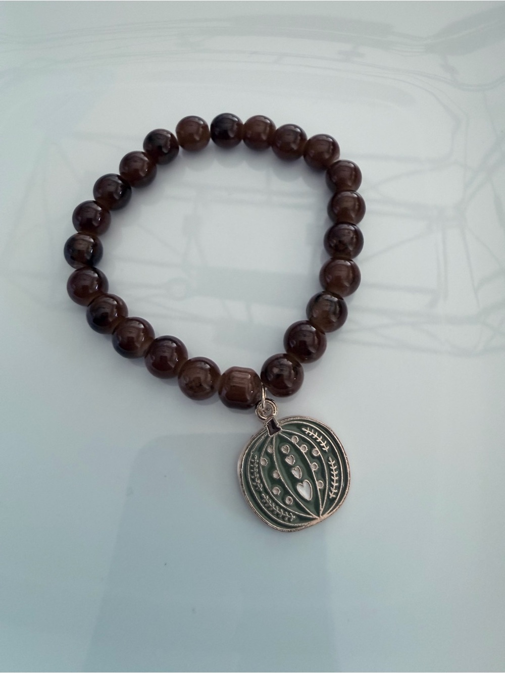 Handmade Brown Beaded Bracelet Fall Pumpkin Charm